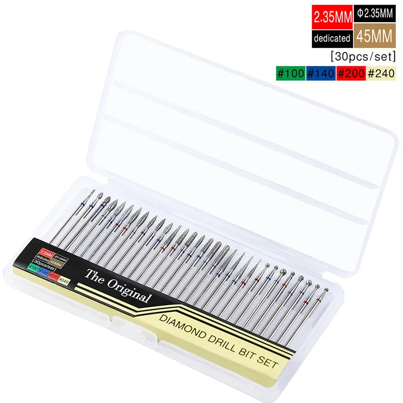 30PCS Diamond Nail Drill Bits Set Rotary Electric Nail Drill Machine Milling Cutter Manicure Pedicure Polishing Strong Nail File