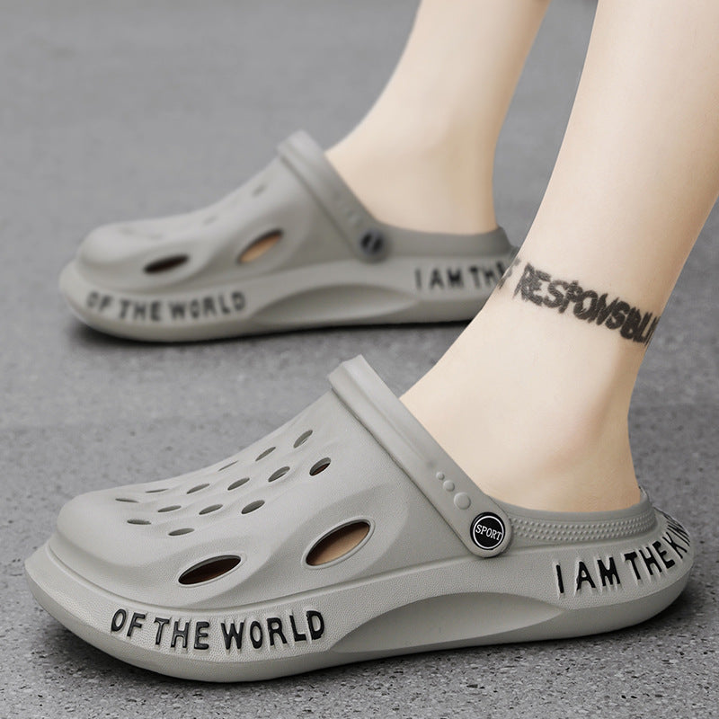 Coconut Hole Shoes Men's Soft-soled Garden Shoes Fashionable All-match Slippers Men's Sandals with Baotou Breathable Beach Shoes for Men
