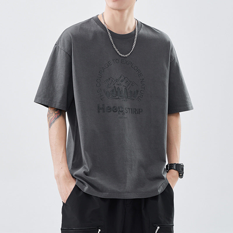Danbaoni | Summer New Japanese-Style Heavy-Duty Quality Short-Sleeve Men's Loose Casual Round-Neck Printed Drop-Shoulder T-Shirt in Stock.
