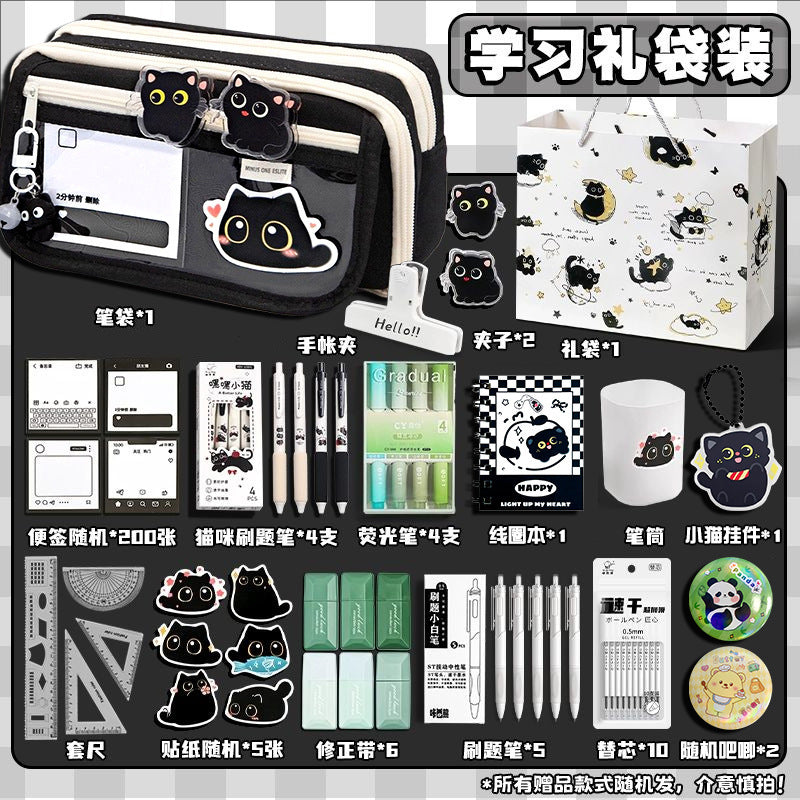 Cat Pencil Case, High Aesthetic Value, Large Capacity, Ins-Style Transparent Korean Version Storage Bag, Cool Black Style Stationery Bag for Study and Office Use