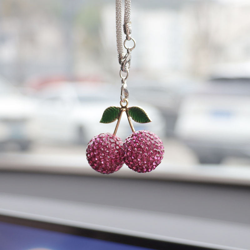 Cherry & Strawberry Rhinestone Car Pendant - Interior Decoration Accessory