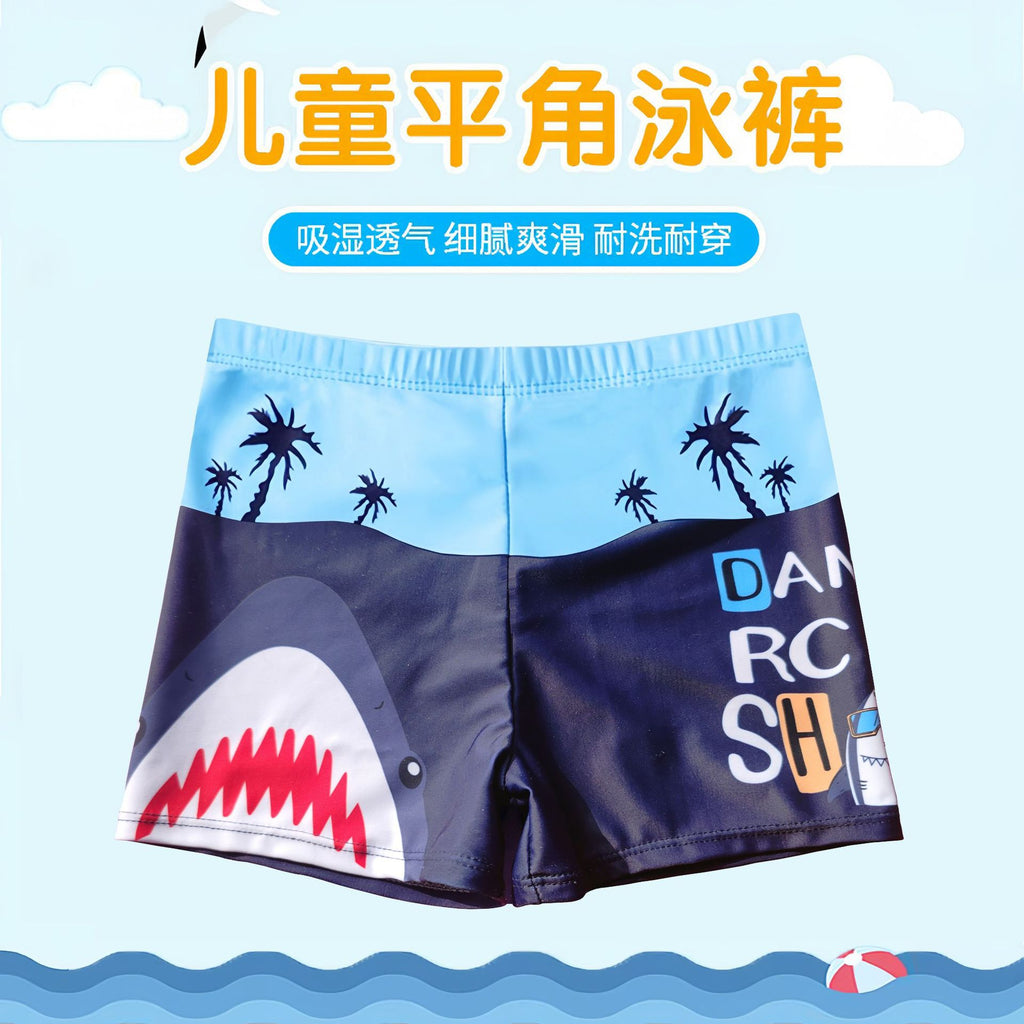 Boys Cartoon Swim Trunks - Quick-Dry Flat-Corner Swimwear for Kids (Small to Large)