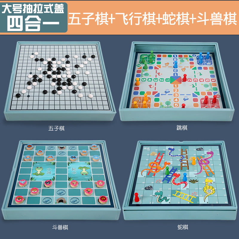 Wooden Children's Educational Nine-in-One Multifunctional Game Chess Checkers Flying Chess Gobang Colosseum Chess Toy