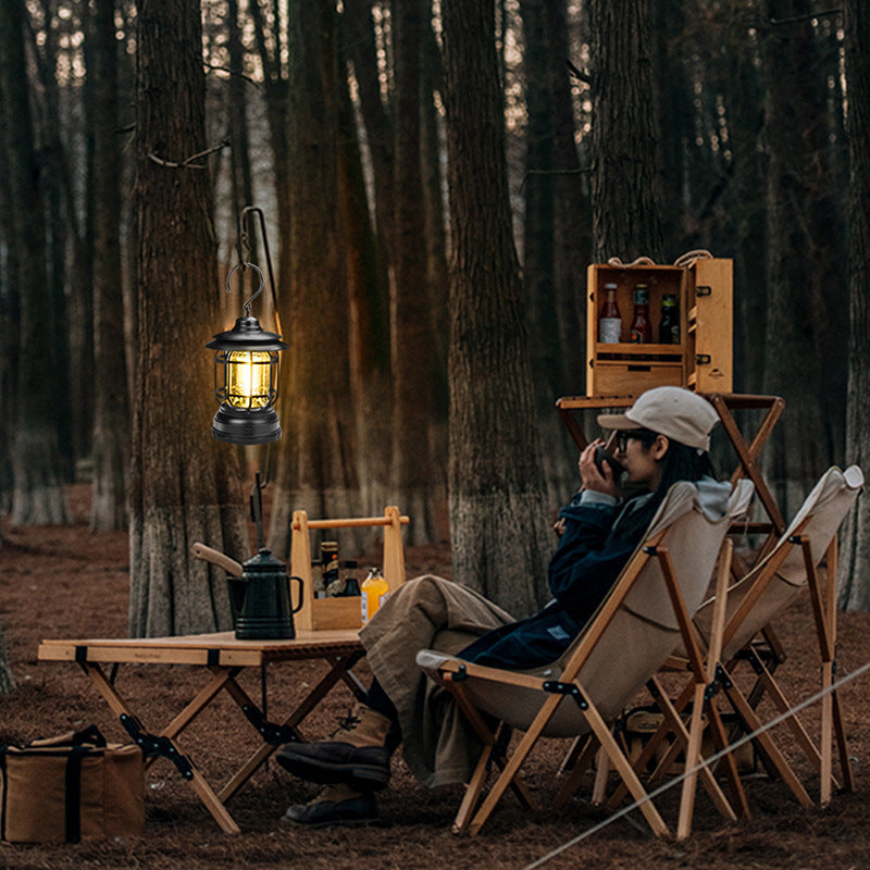 Retro COB Rechargeable Camping Lantern - Portable Multi-Function Tent Light