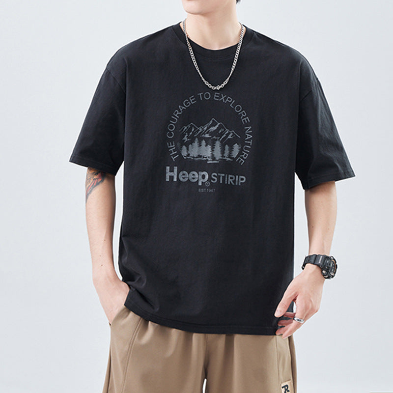 Danbaoni | Summer New Japanese-Style Heavy-Duty Quality Short-Sleeve Men's Loose Casual Round-Neck Printed Drop-Shoulder T-Shirt in Stock.