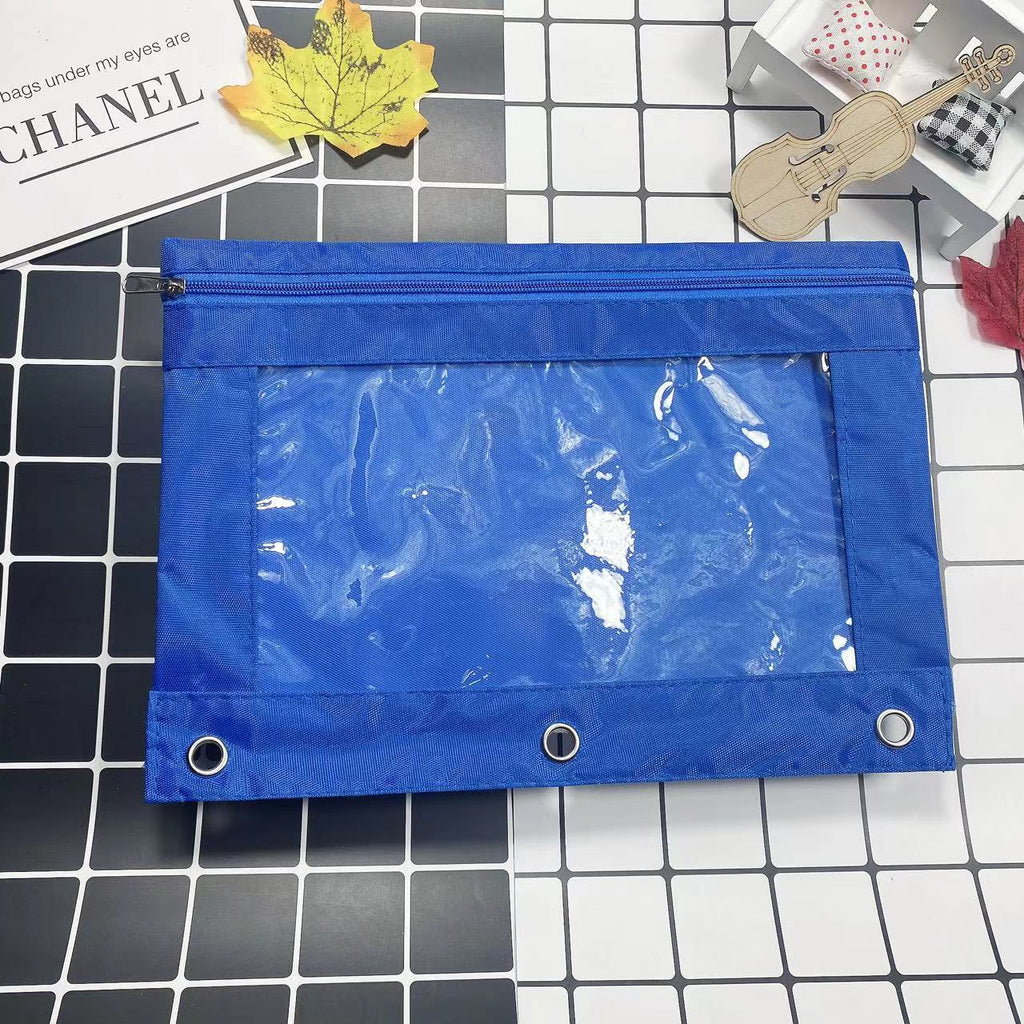Large Capacity Oxford Cloth Pencil Case - 3-Hole Transparent Colorful Student Stationery Bag