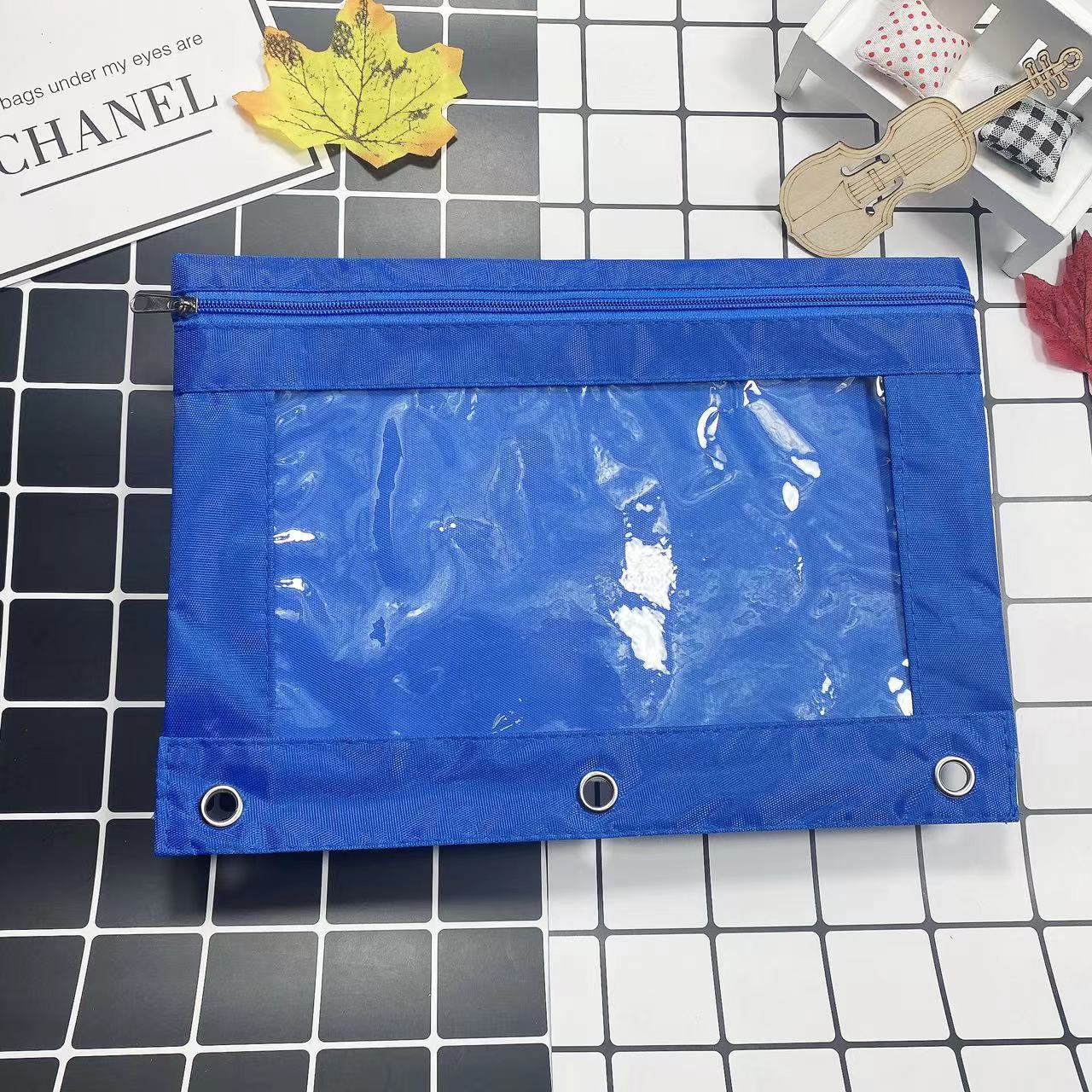 Large Capacity Oxford Cloth Pencil Case - 3-Hole Transparent Colorful Student Stationery Bag