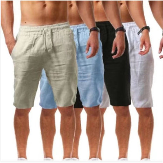 2022 Cross-Border Summer New Product Loose Cotton and Linen Breathable Five-Point Pants Men's Sports and Leisure Elastic Linen Shorts