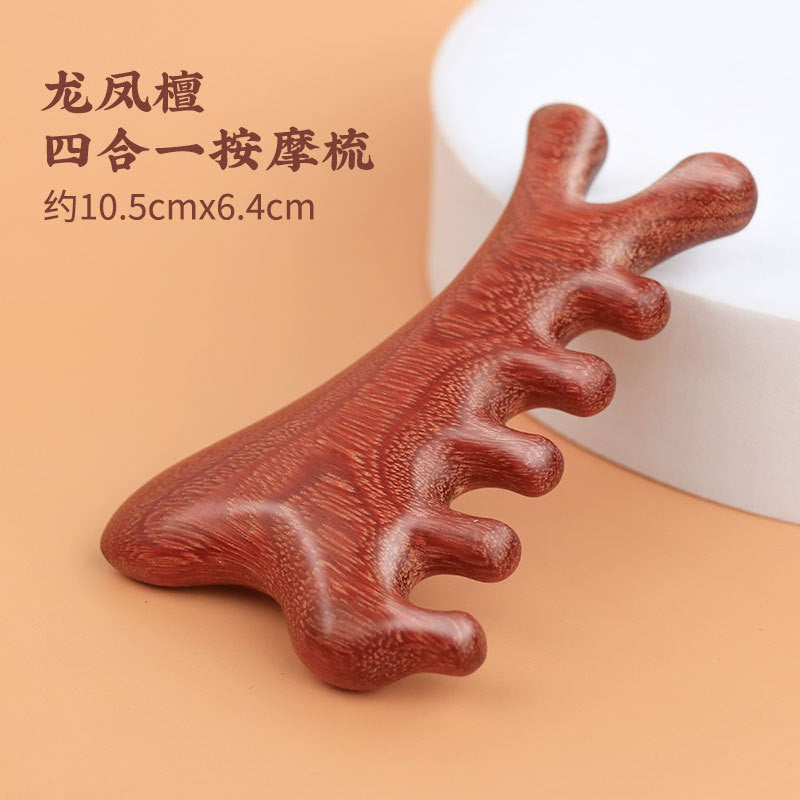 Sandalwood Massage Comb, Meridian Comb, Wide-Tooth Comb, Hair Therapy Tool, Five-Tooth Comb, Wooden Comb, Meridian Massage Comb for Home Use