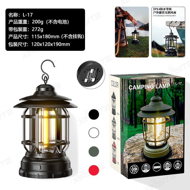 Retro COB Rechargeable Camping Lantern - Portable Multi-Function Tent Light