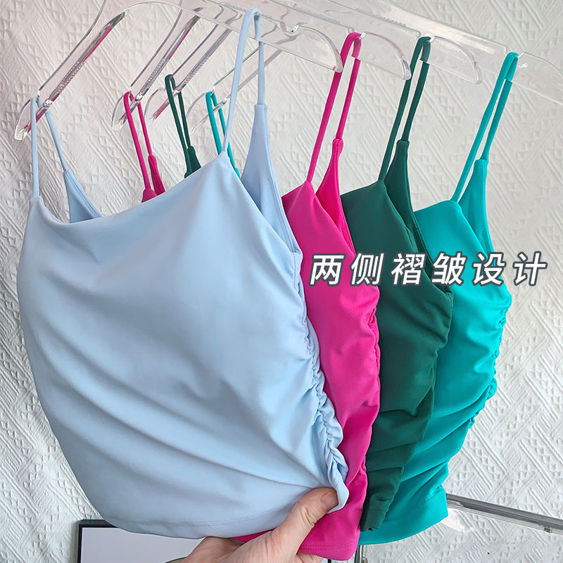 Naked Fashionable Pleated Back Strap Yoga Bra Women's Pilates Running Outdoor Sports Fitness Vest