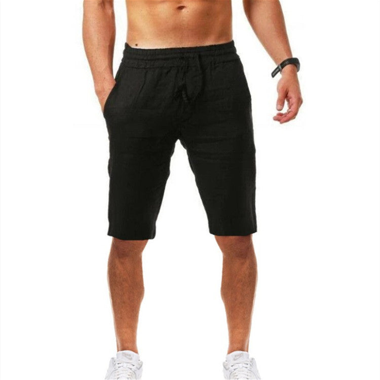 2022 Cross-Border Summer New Product Loose Cotton and Linen Breathable Five-Point Pants Men's Sports and Leisure Elastic Linen Shorts