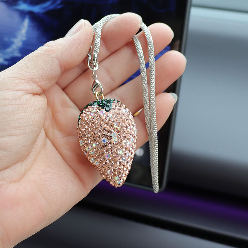 Cherry & Strawberry Rhinestone Car Pendant - Interior Decoration Accessory