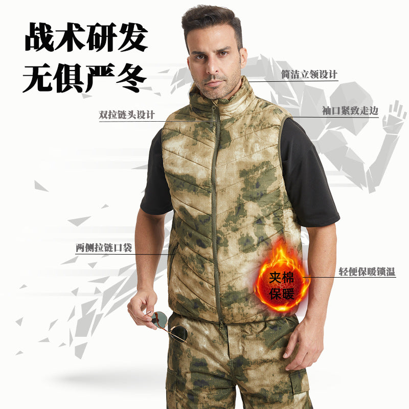 New Men's Vest for Autumn and Winter, Warm American Version, Military Tactical Camouflage, Outdoor Sports, Windproof with Zipper Pockets