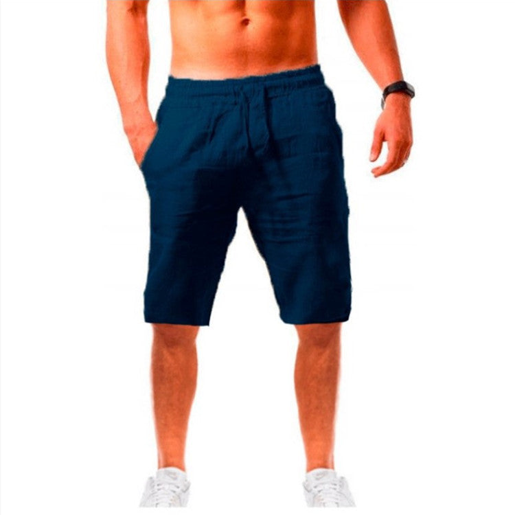 2022 Cross-Border Summer New Product Loose Cotton and Linen Breathable Five-Point Pants Men's Sports and Leisure Elastic Linen Shorts