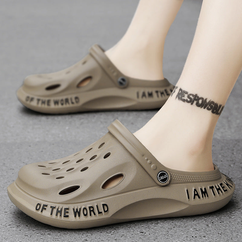 Coconut Hole Shoes Men's Soft-soled Garden Shoes Fashionable All-match Slippers Men's Sandals with Baotou Breathable Beach Shoes for Men