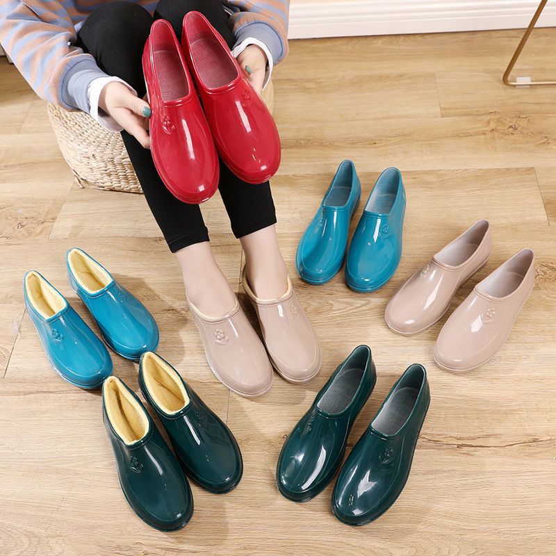 New Spring and Autumn Four Seasons Rain Shoes Women's Short Tube Shallow Mouth Waterproof Non-slip Water Shoes Women's Low-top Kitchen Work Outer Wear Rubber Shoes