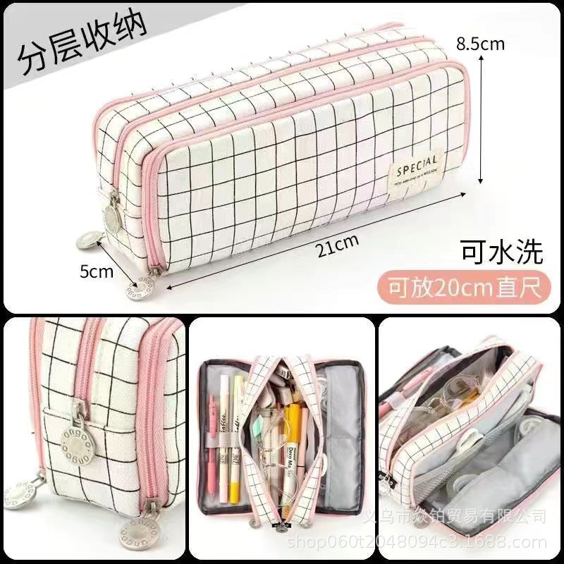 Korean Style Boat-Shaped Large-Capacity Multi-Layer Oxford Pencil Bag Multi-Functional Portable Stationery Box Simple Student Storage Pencil Bag
