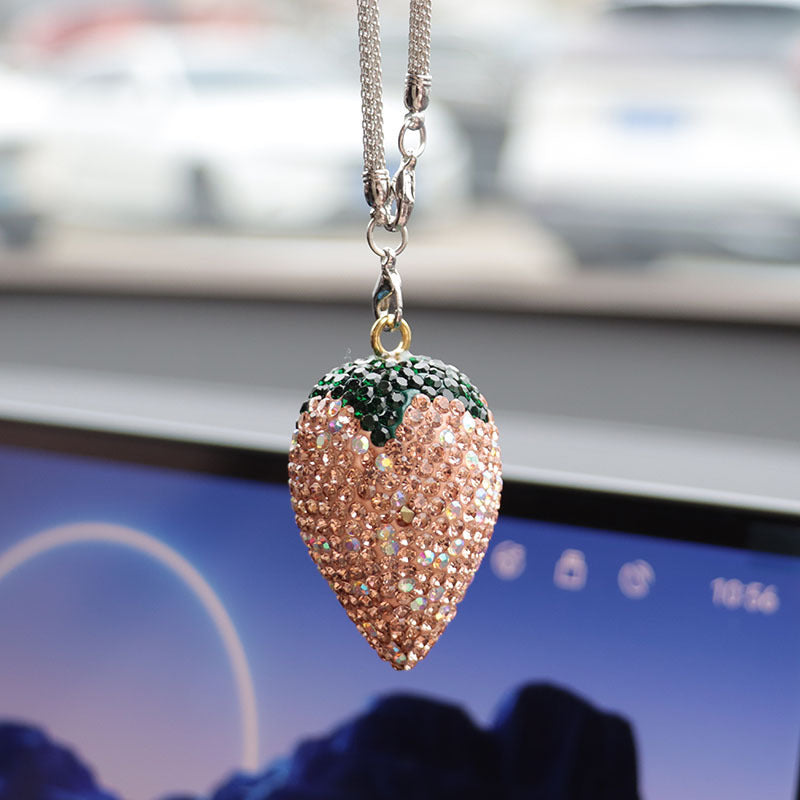 Cherry & Strawberry Rhinestone Car Pendant - Interior Decoration Accessory