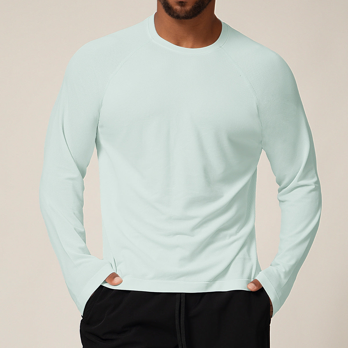 Men's Seamless Quick-Dry Long Sleeve T-Shirt - Moisture-Absorbent Breathable Sports Top
