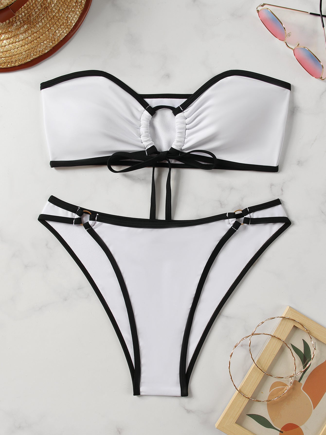 Sexy Bandeau Bikini Swimsuit - Solid Color Two-Piece with Chest Pads for Women