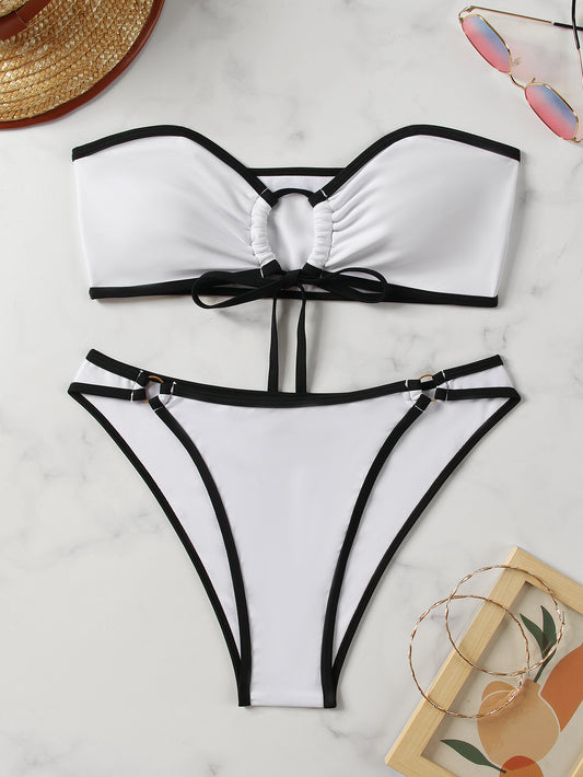 Sexy Bandeau Bikini Swimsuit - Solid Color Two-Piece with Chest Pads for Women