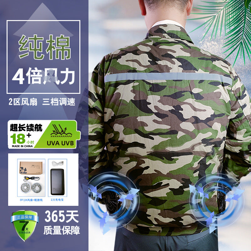 Summer fan clothes pure cotton air conditioning clothes men's and women's cooling work clothes summer welder camouflage construction site refrigeration work clothes