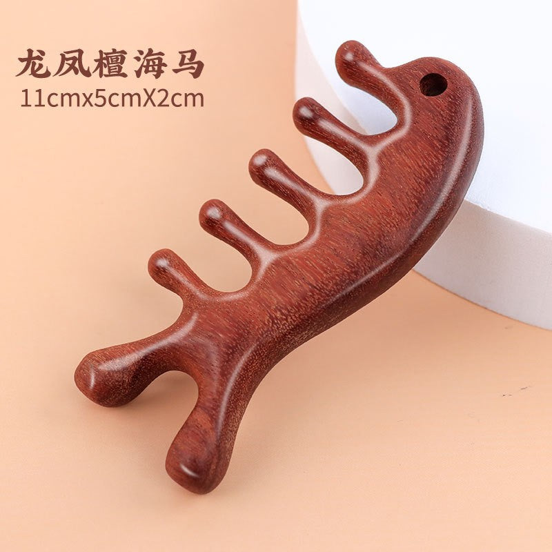 Sandalwood Massage Comb, Meridian Comb, Wide-Tooth Comb, Hair Therapy Tool, Five-Tooth Comb, Wooden Comb, Meridian Massage Comb for Home Use
