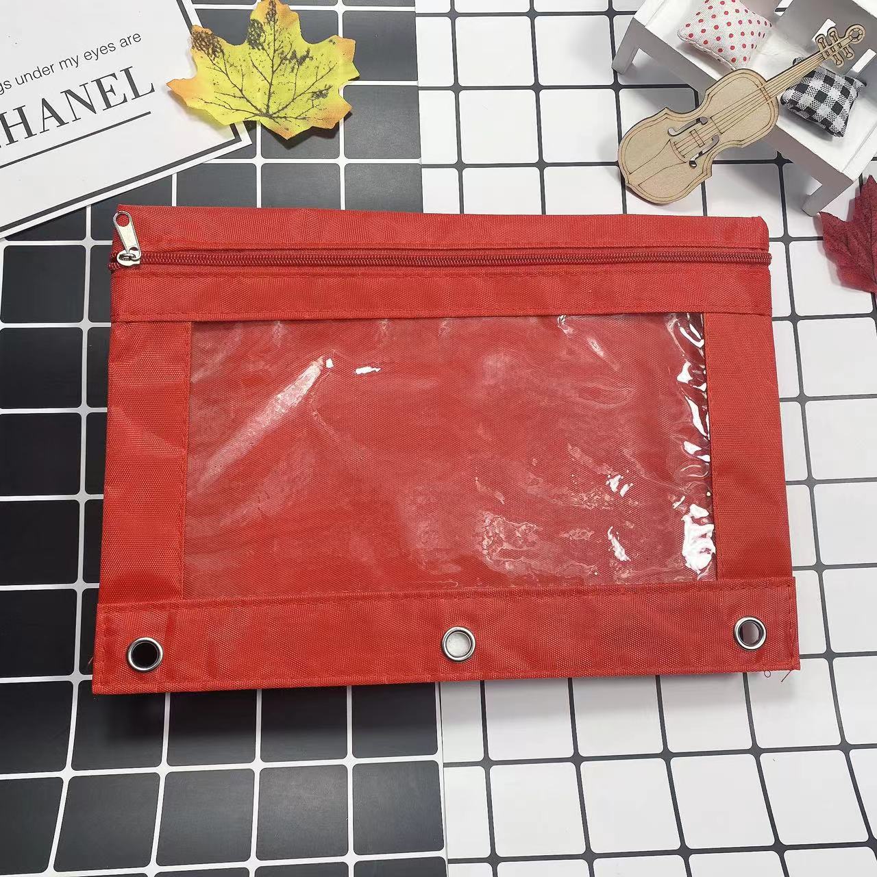 Large Capacity Oxford Cloth Pencil Case - 3-Hole Transparent Colorful Student Stationery Bag