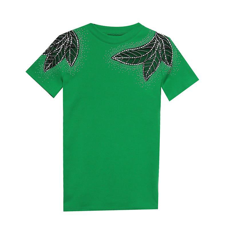 Cross-Border European Station Spring and Summer New Short-Sleeve Round-Neck Fashion Hollow Lace Rhinestone Slim-Fit Slimming T-Shirt for Women Wholesale