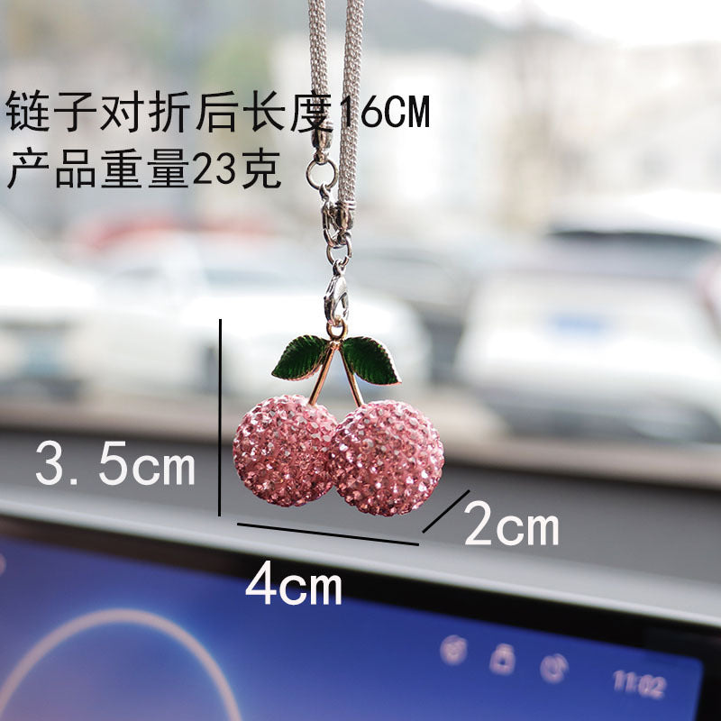 Cherry & Strawberry Rhinestone Car Pendant - Interior Decoration Accessory