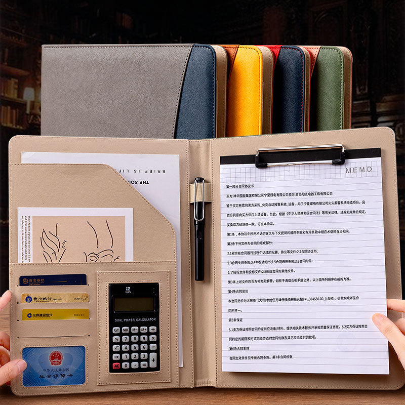 A4 Leather Folder Customized Business Multi-Functional 4S Sales Manager Talks about Single Measuring Room Folder with Calculator Board Clip