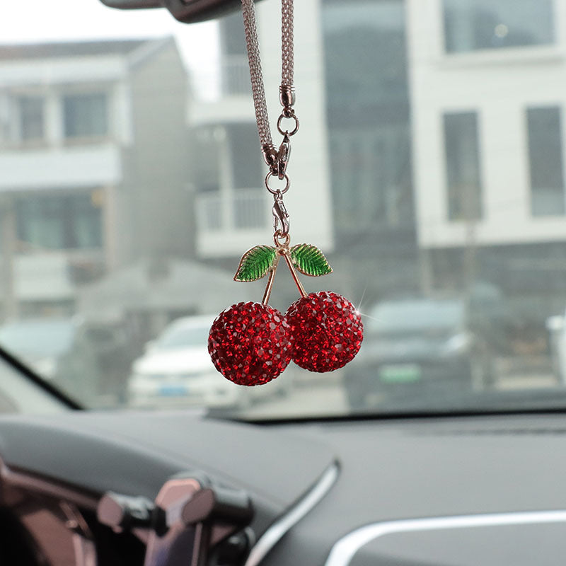 Cherry & Strawberry Rhinestone Car Pendant - Interior Decoration Accessory