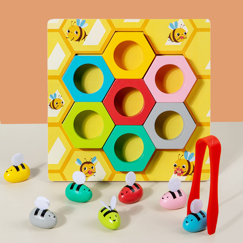 Children's Catching Bees Montessori Hive Game Children's Fine Movements Hand-Eye Coordination Color Cognitive Toy