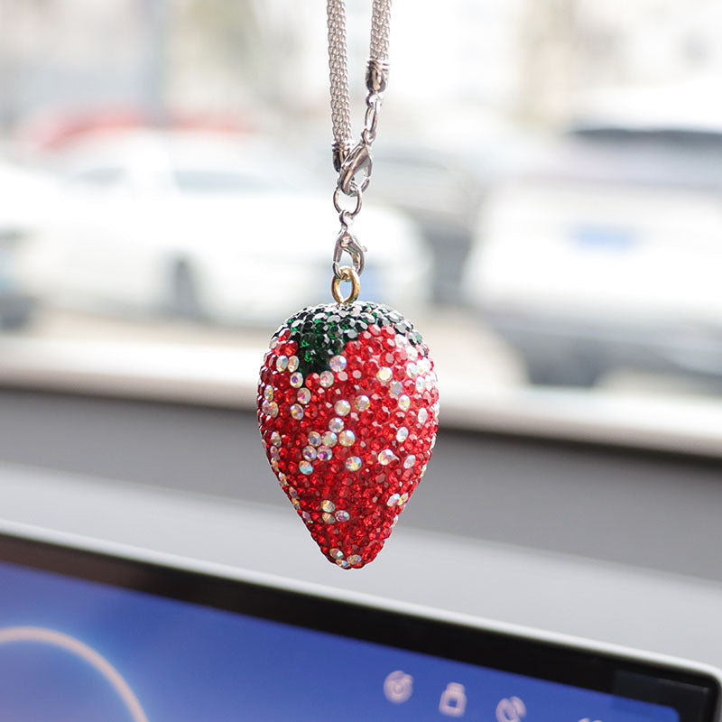 Cherry & Strawberry Rhinestone Car Pendant - Interior Decoration Accessory