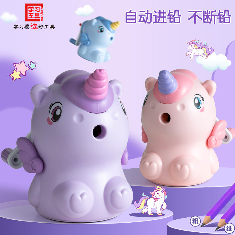 Dingbang Unicorn hand-cranked pencil sharpener cartoon-shaped creative pencil sharpener for children and primary school students with two adjustable nibs