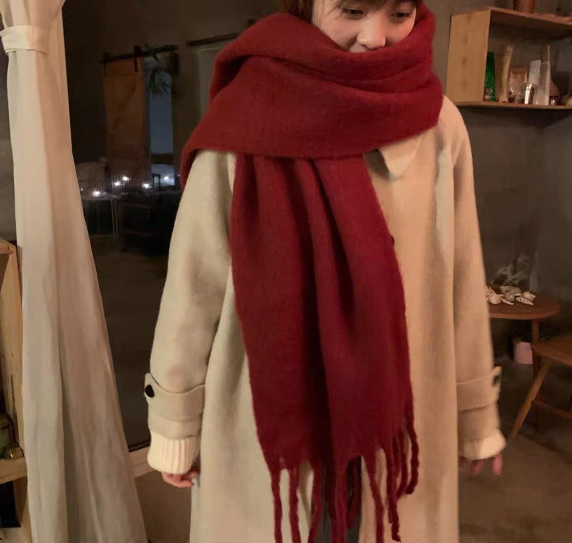 Solid Color Thickened and Extended Scarf for Women, 2026 Autumn and Winter New Korean Style, Versatile Winter Shawl for Students, Pink