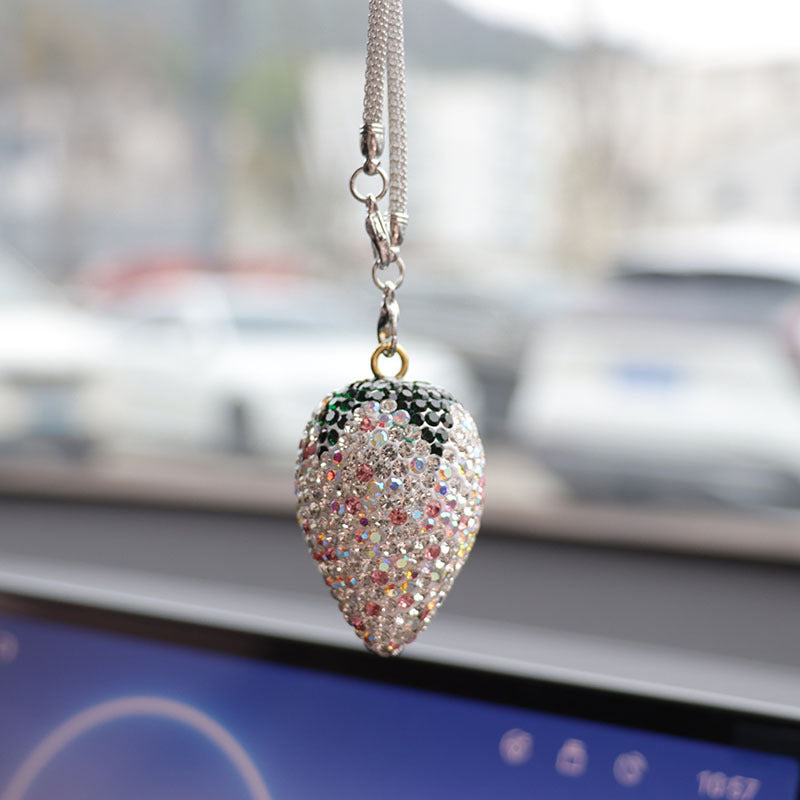 Cherry & Strawberry Rhinestone Car Pendant - Interior Decoration Accessory