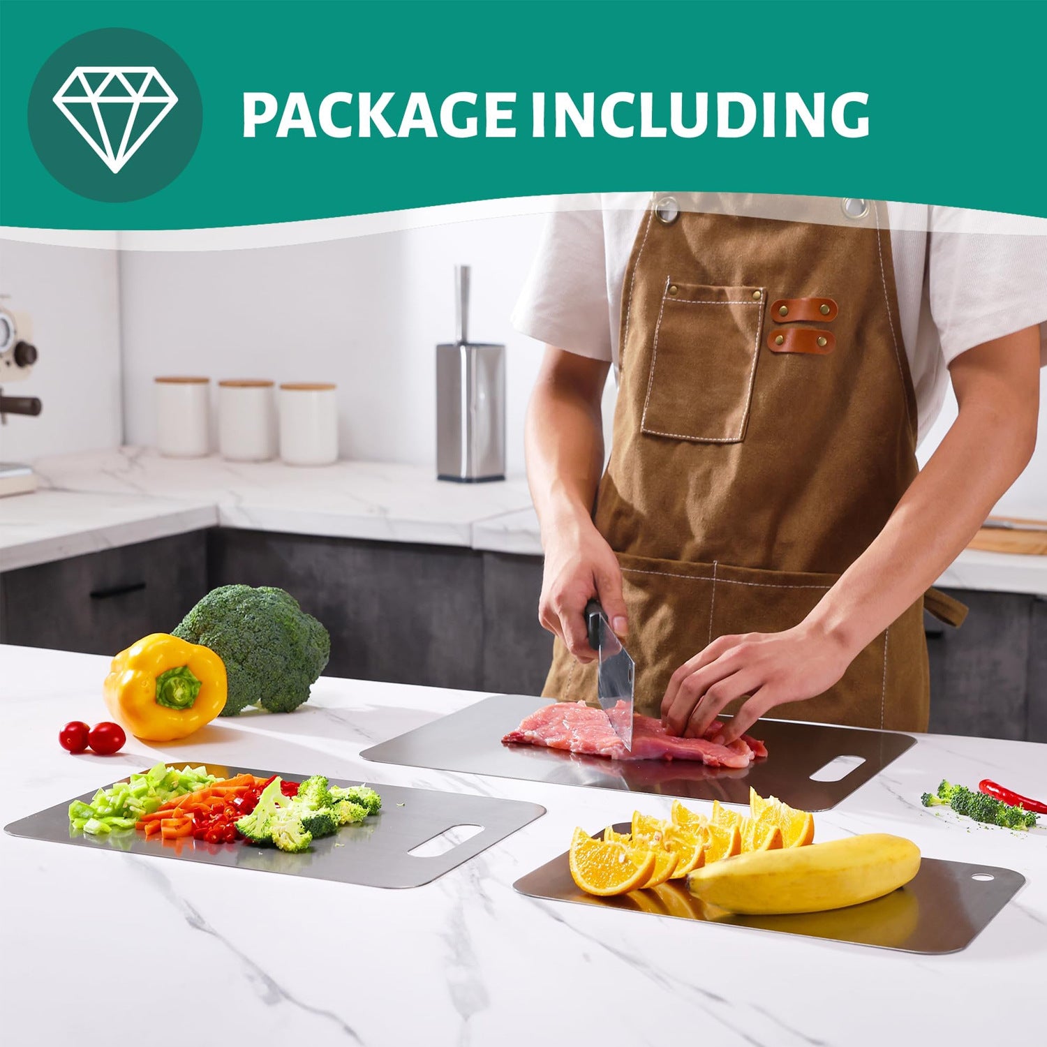 201 Stainless Steel Cutting Board - Thickened Anti-Mold Antibacterial Double-Sided Chopping Board
