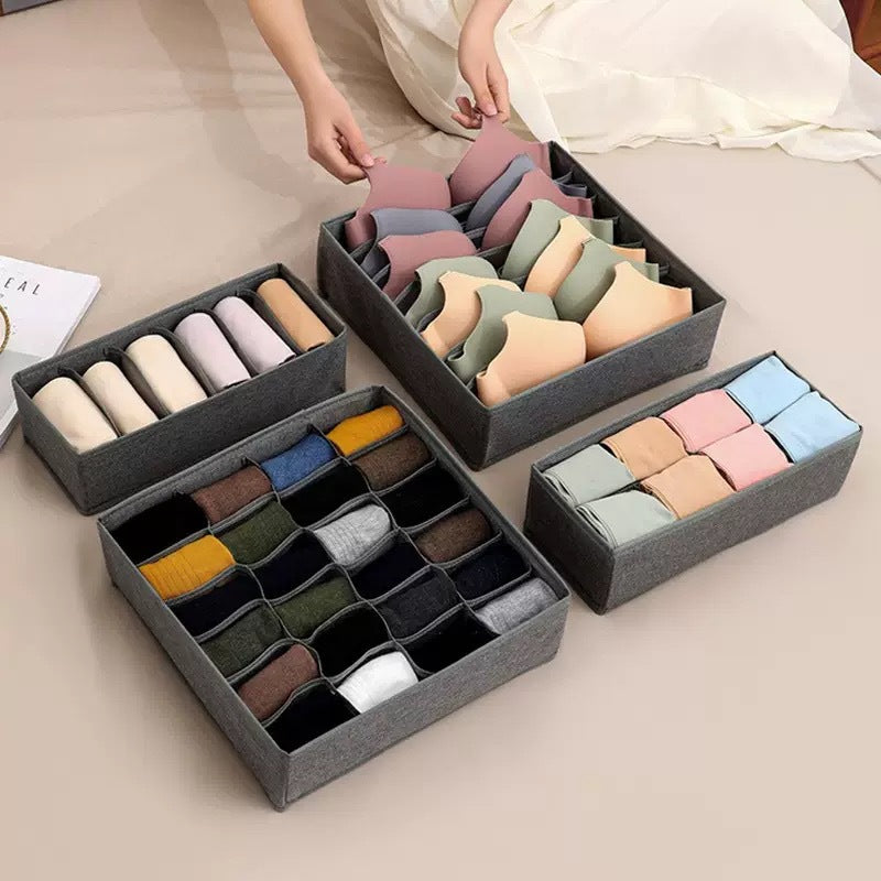 Underwear Compartmentalized Storage Box Four-Piece Set, Sock Storage Box, Fabric Home Storage, Bra Organizer, Multi-Compartment Classification Storage Box