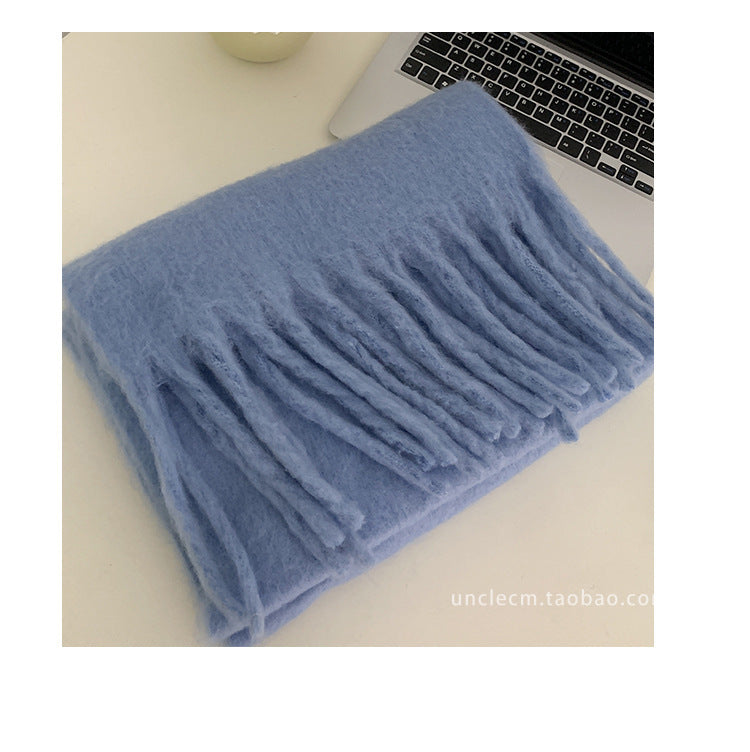 Solid Color Thickened and Extended Scarf for Women, 2026 Autumn and Winter New Korean Style, Versatile Winter Shawl for Students, Pink