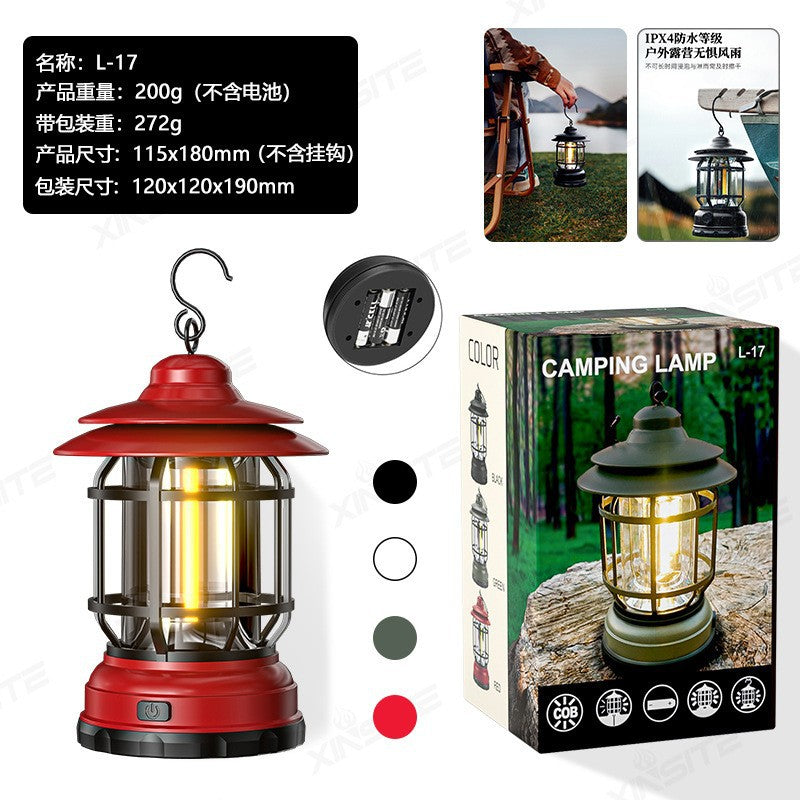 Retro COB Rechargeable Camping Lantern - Portable Multi-Function Tent Light