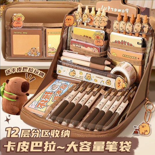 12-Layer Large-Capacity Pencil Bag Kapibara High-Looking Pencil Bag Cute Student Stationery Bag School Supplies Prizes