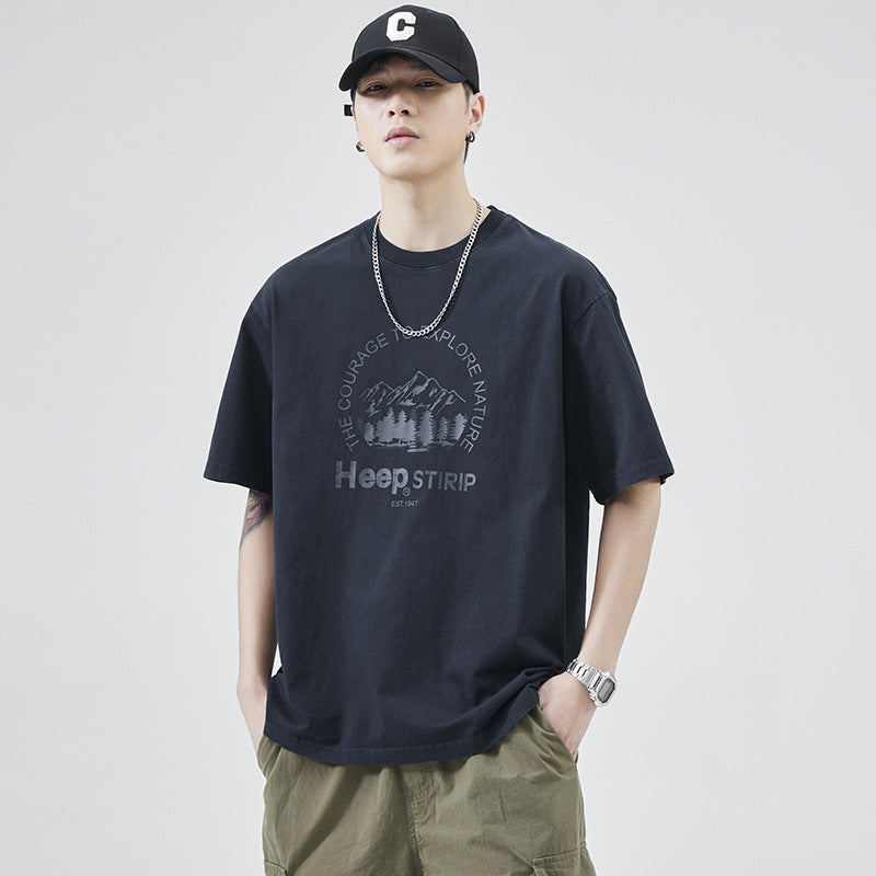 Danbaoni | Summer New Japanese-Style Heavy-Duty Quality Short-Sleeve Men's Loose Casual Round-Neck Printed Drop-Shoulder T-Shirt in Stock.