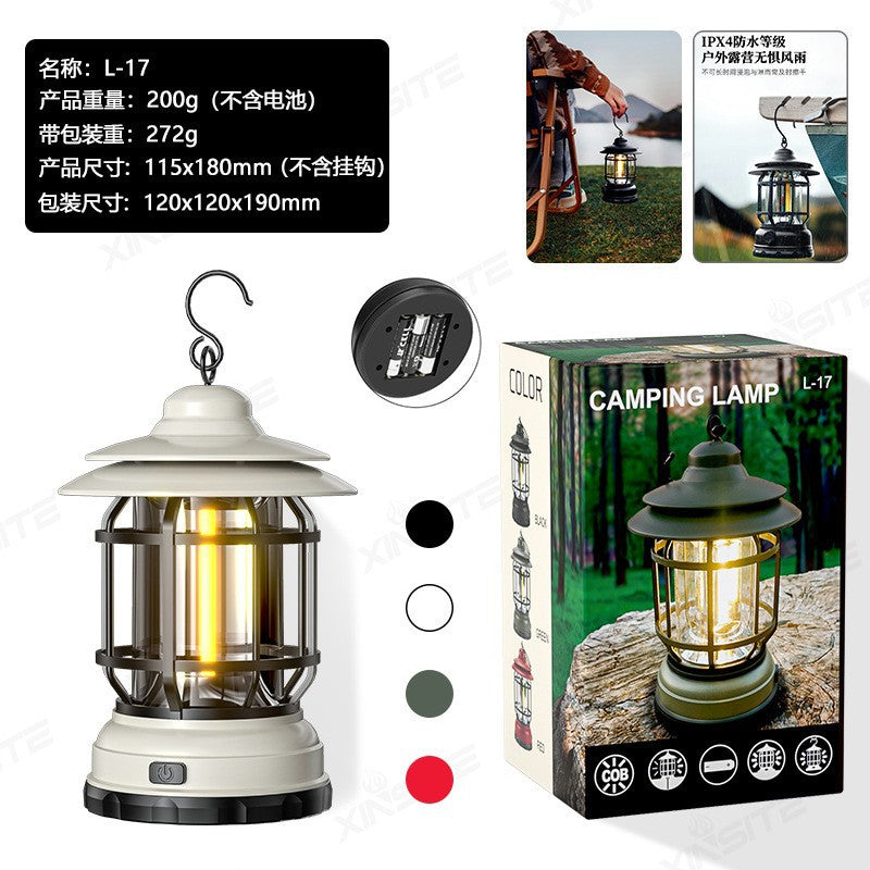 Retro COB Rechargeable Camping Lantern - Portable Multi-Function Tent Light
