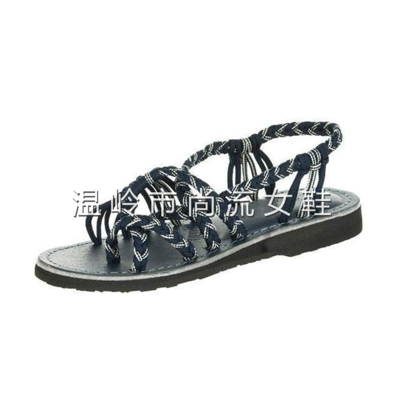 Wish Amazon 2025 Summer European and American Color Block Knot Beach Toe Foreign Trade Large Size Women's Sandals 43 Sizes