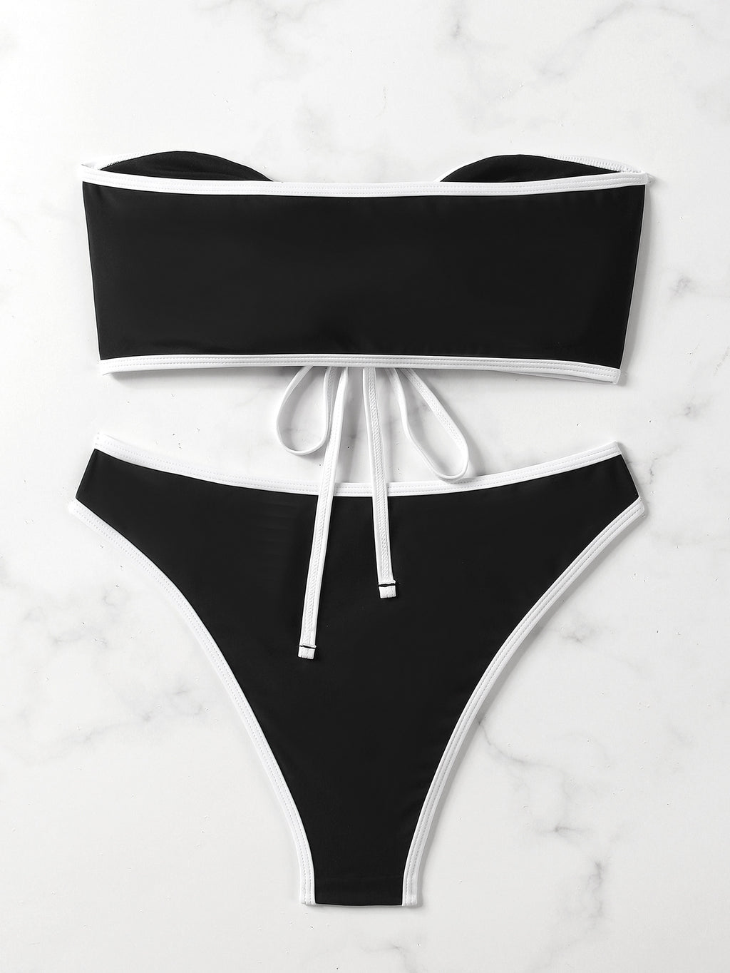 Sexy Bandeau Bikini Swimsuit - Solid Color Two-Piece with Chest Pads for Women