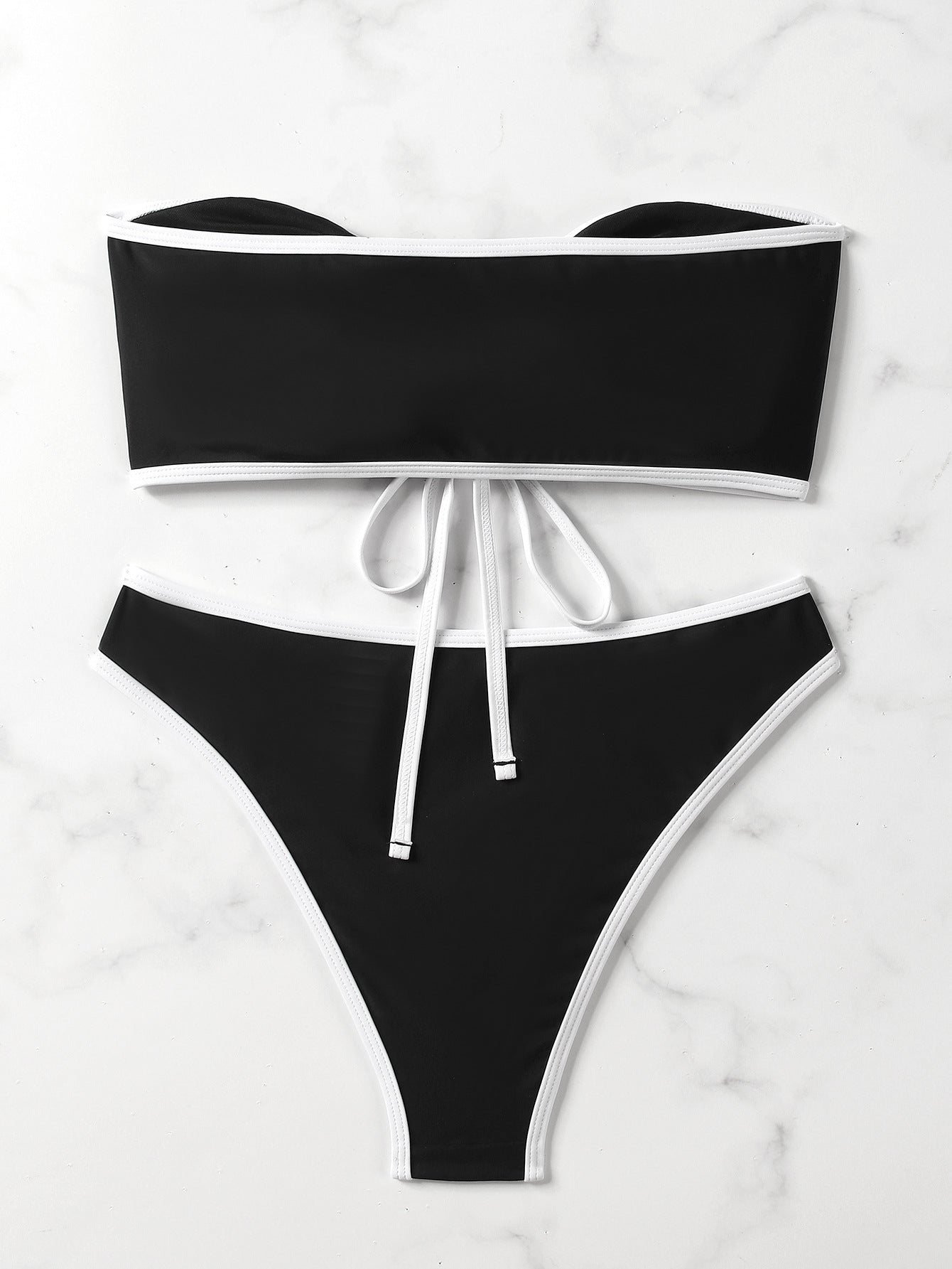 Sexy Bandeau Bikini Swimsuit - Solid Color Two-Piece with Chest Pads for Women