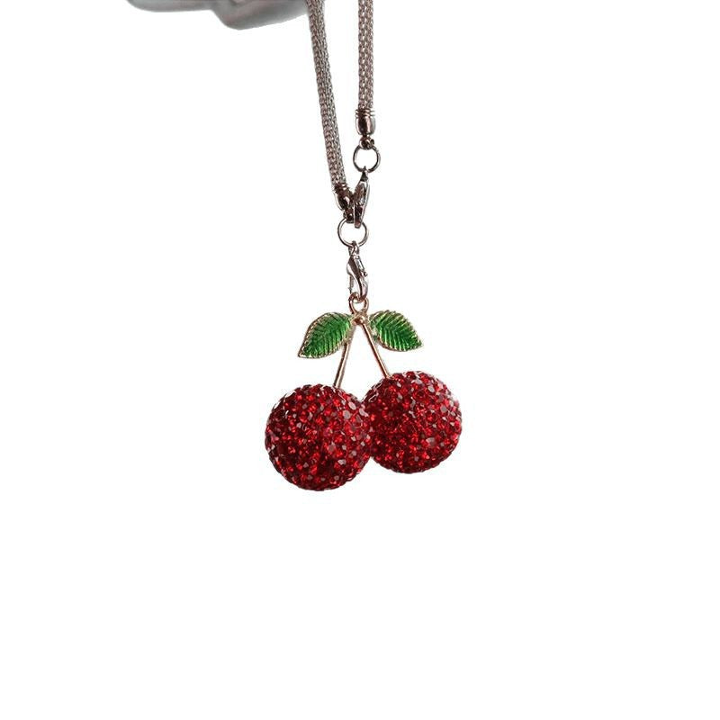 Cherry & Strawberry Rhinestone Car Pendant - Interior Decoration Accessory