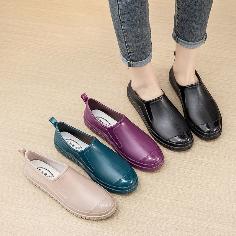 New Spring and Autumn Four Seasons Rain Shoes Women's Short Tube Shallow Mouth Waterproof Non-slip Water Shoes Women's Low-top Kitchen Work Outer Wear Rubber Shoes